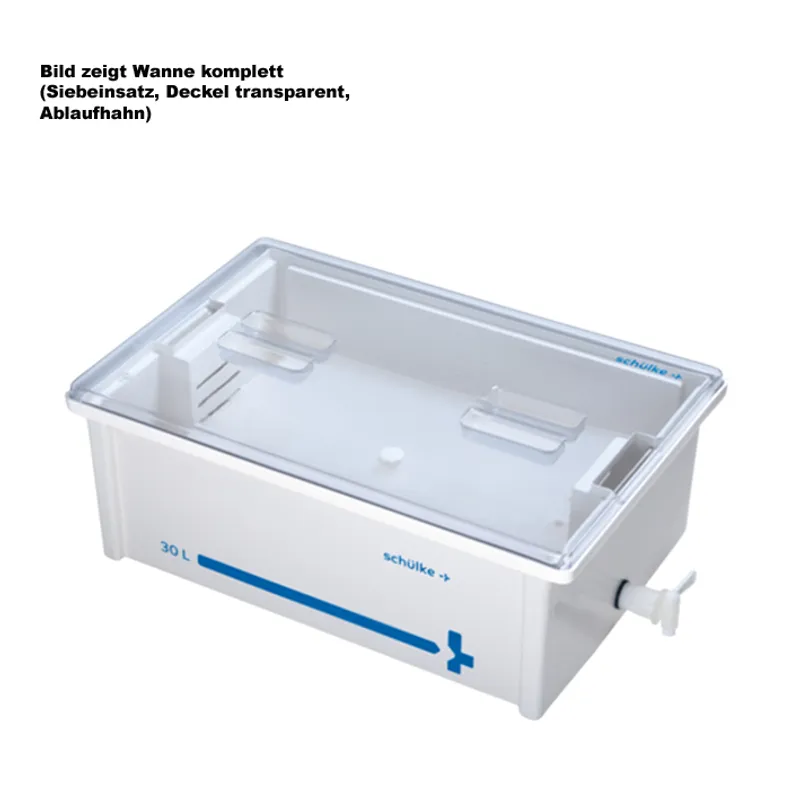 Instrumentenwanne 30 Ltr. kpl., mit Siebeinsatz und Deckel transparent